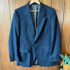 Shipley Tailored Mens Charcoal Gray Glen Plaid Wool Blazer Sport Coat Jacket